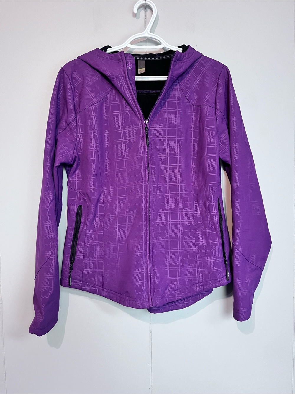 Mondetta Purple Plaid Softshell Hooded Jacket Women’s L